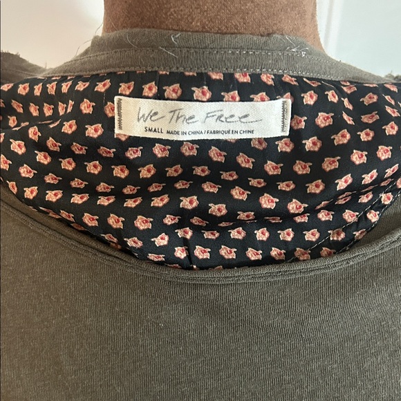 We The Free Olive Green Long Sleeve Top with Paisley Contrast Sleeves - Picture 5 of 6